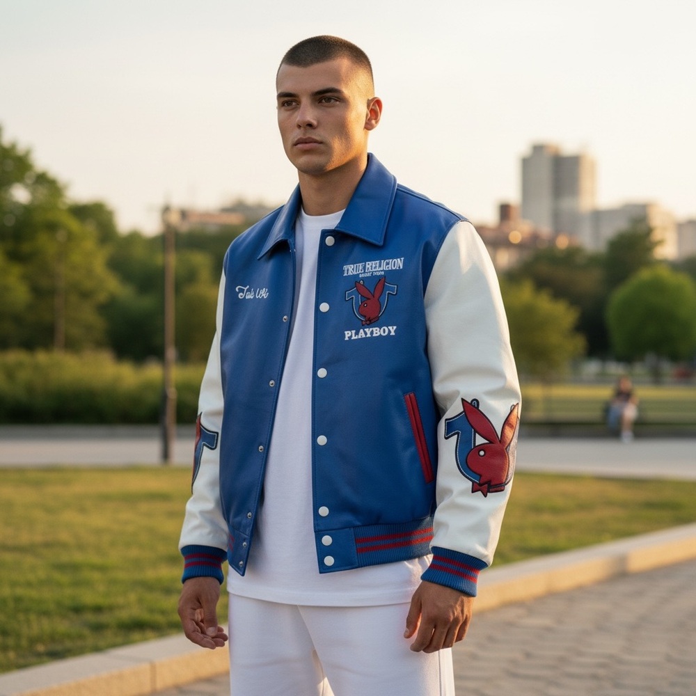 True Religion × Playboy Varsity Jacket — World Tour Collection NWT